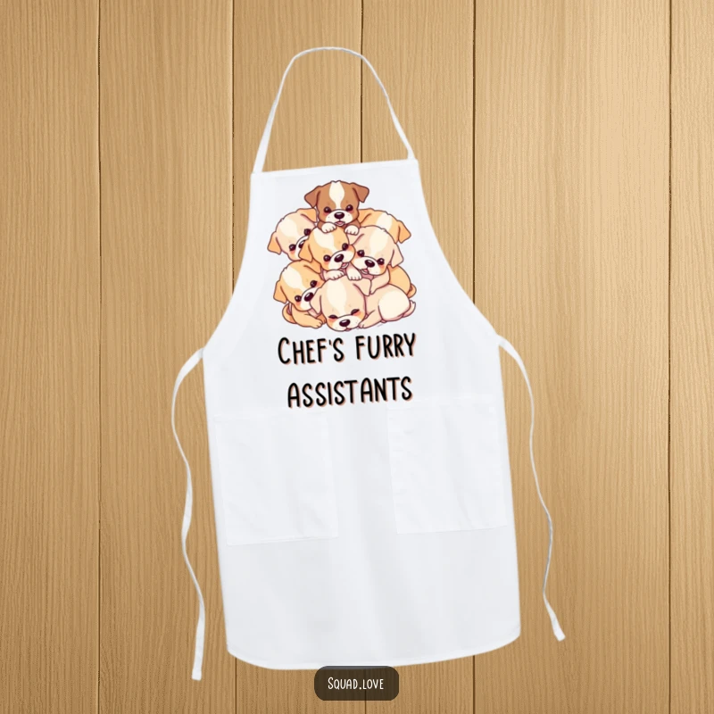 Funny Puppy Pile Apron: A playful group of puppies tumbling over each other, designed for kitchen protection with adorable humor.