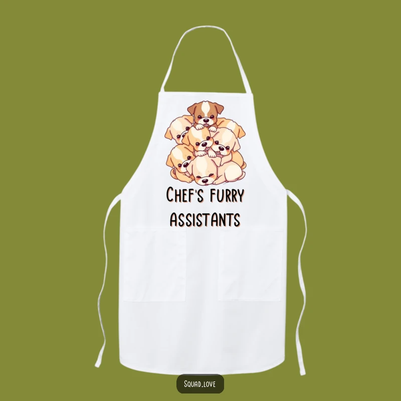 Funny Puppy Pile Apron - Playful Dogs for Kitchen Fun - Great Gift