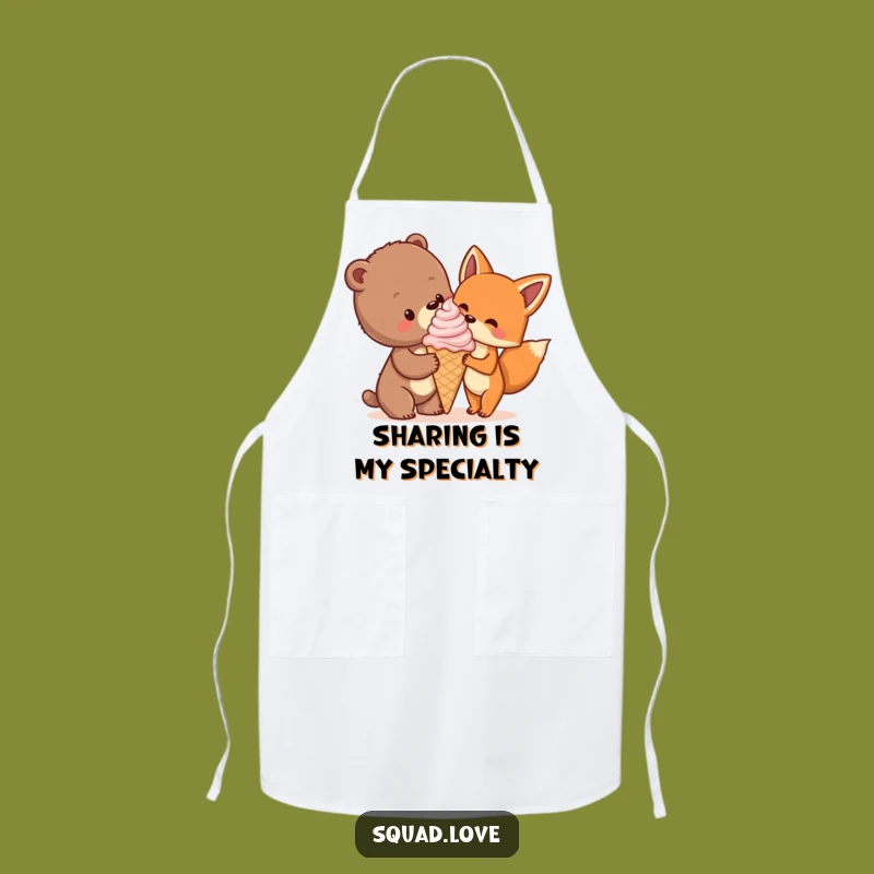 Funny Bear Cub & Fox Ice Cream Chef Apron, Kitchen Humor Gift