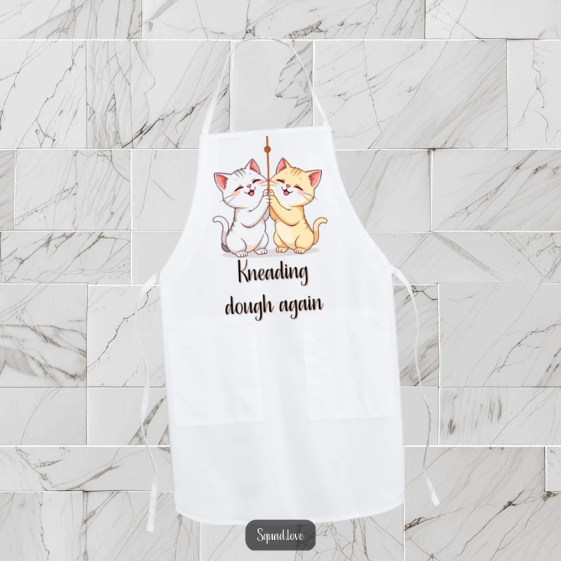 Funny apron with two cats playing with a string, designed for kitchen fun and laughter. A great gift.