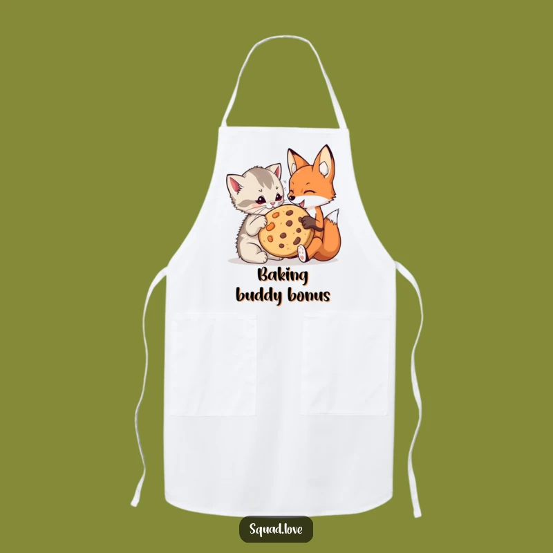 Funny Kitten & Fox Cookie Apron: Playful Friends Share Treat, Kitchen Funny Gift