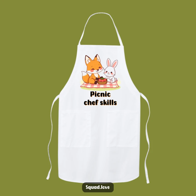 Funny Woodland Picnic Apron: Cook with Fox and Rabbit Charm