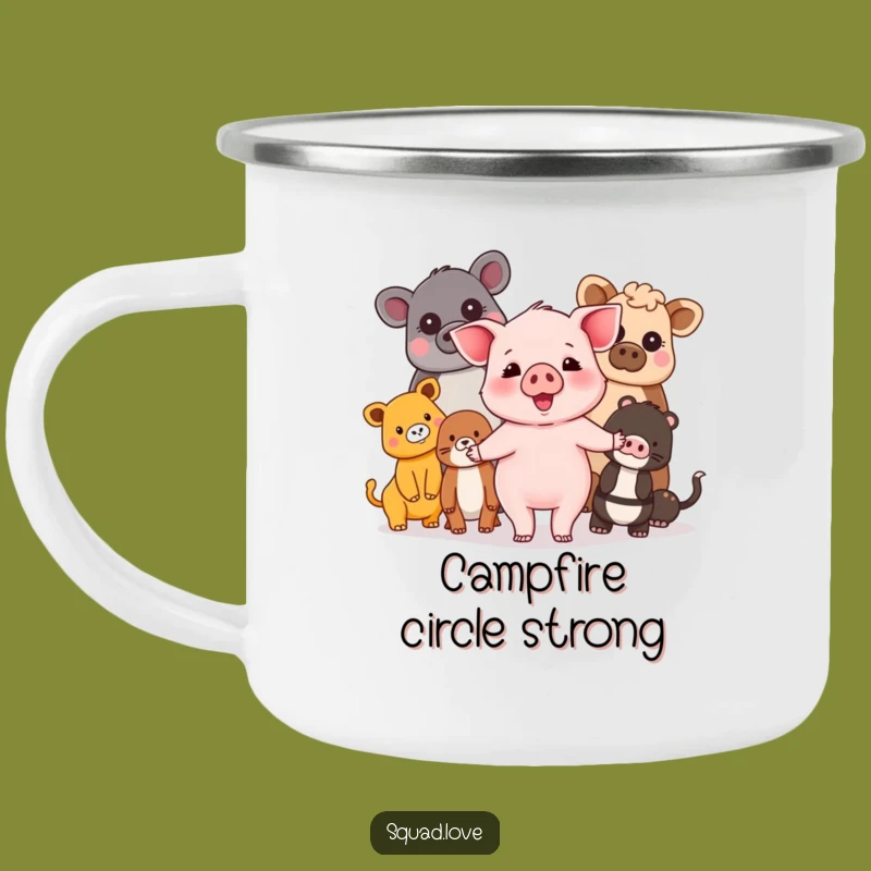 Funny Piglet & Friends Camping Mug: Diverse Animals Unite, Outdoor Friendship Gift