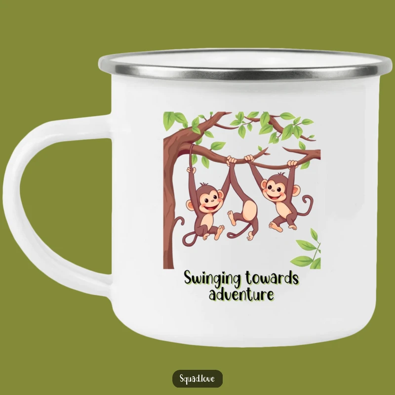 Funny Monkey Camping Mug - Playful Primate Swing Outdoor Gift