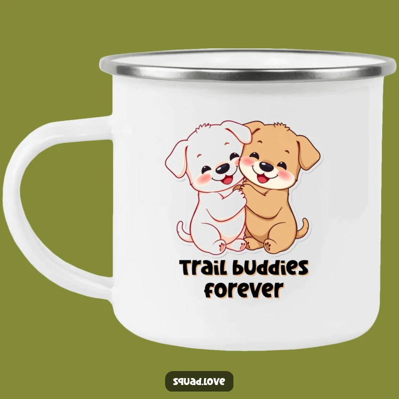 Funny Puppy Hug Camping Mug: Adorable Smiling Pups Embrace, Outdoor Funny Gift