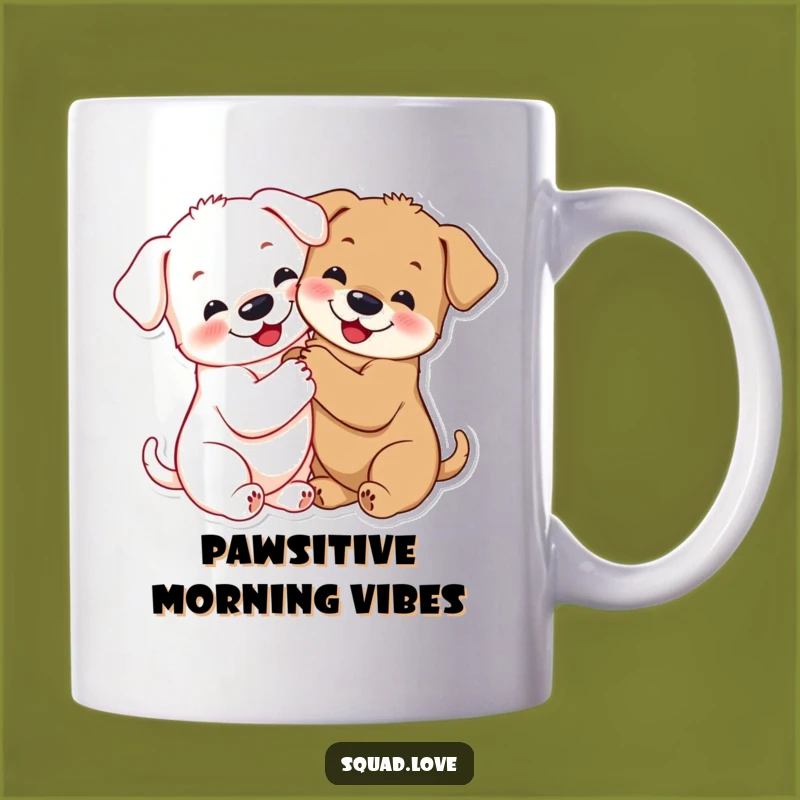 Funny Puppy Hug Mug: Adorable Smiling Pups Embrace, Perfect Sweet Gift