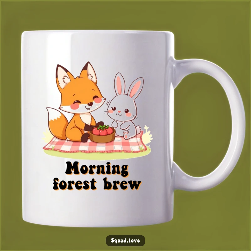 Funny Woodland Picnic Mug: Fox and Rabbit Friendship for Cozy Sips