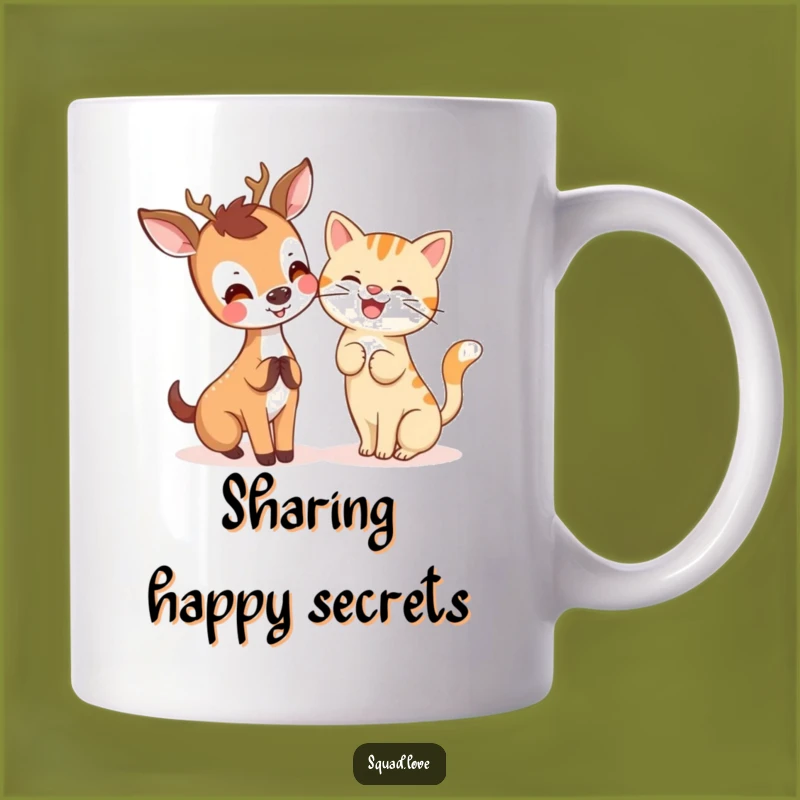 Joyful Kawaii Deer & Cat Mug - Cute Secret Sharing Gift