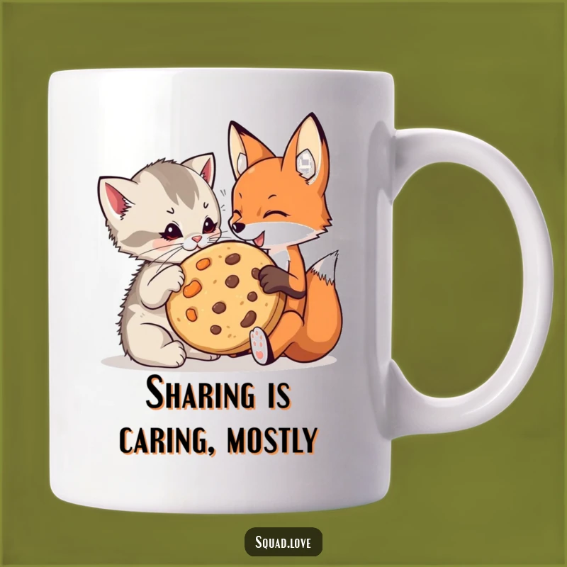 Funny Kitten & Fox Cookie Mug: Playful Friends Share Treat, Perfect Funny Gift