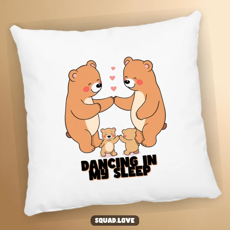 Funny Pillow featuring a soft design of a happy bear family dancing in a circle, providing comfort and a heartwarming humorous touch.