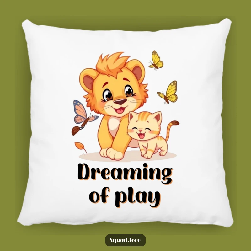 Funny Lion Cub & Kitten Pillow - Cozy Comfort with a Playful Twist