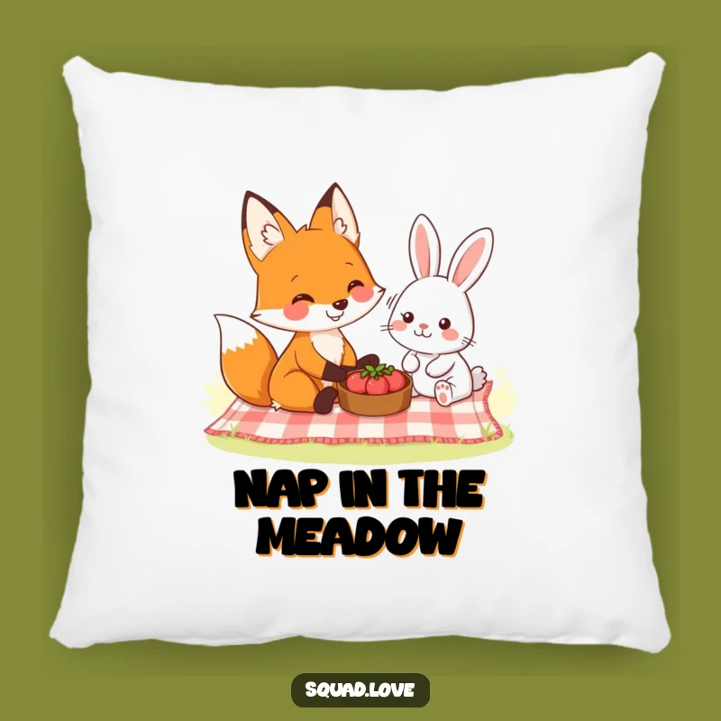 Funny Woodland Picnic Pillow: Snuggle with Fox and Rabbit Friends