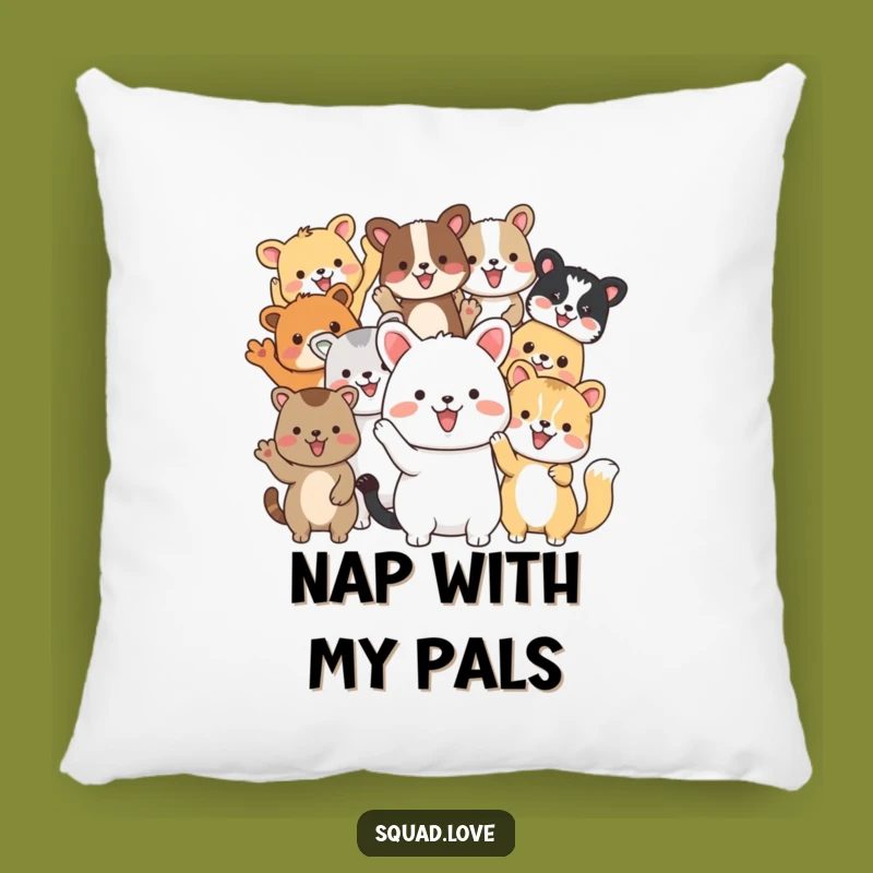 Funny Animal Friends Wave Pillow: Cozy Comfort & Friendship!