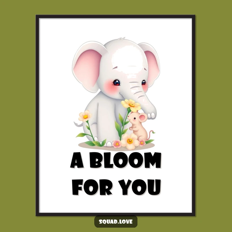 Funny Elephant Mouse Flower Digital Print - Instant Friendship Art Gift