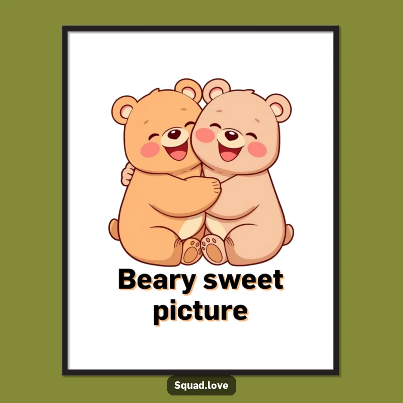 Funny Happy Bears Hugging Digital Art - Instant Joyful Decor and Gift