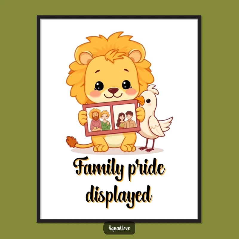 Funny Lion Family Album Digital Art: Proud Dad Roars, Heartwarming Wall Funny Gift