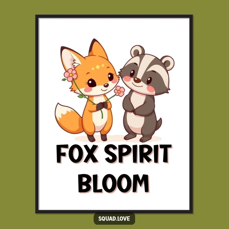 Funny Fox & Badger Flower Digital Art - Instant Woodland Decor and Gift