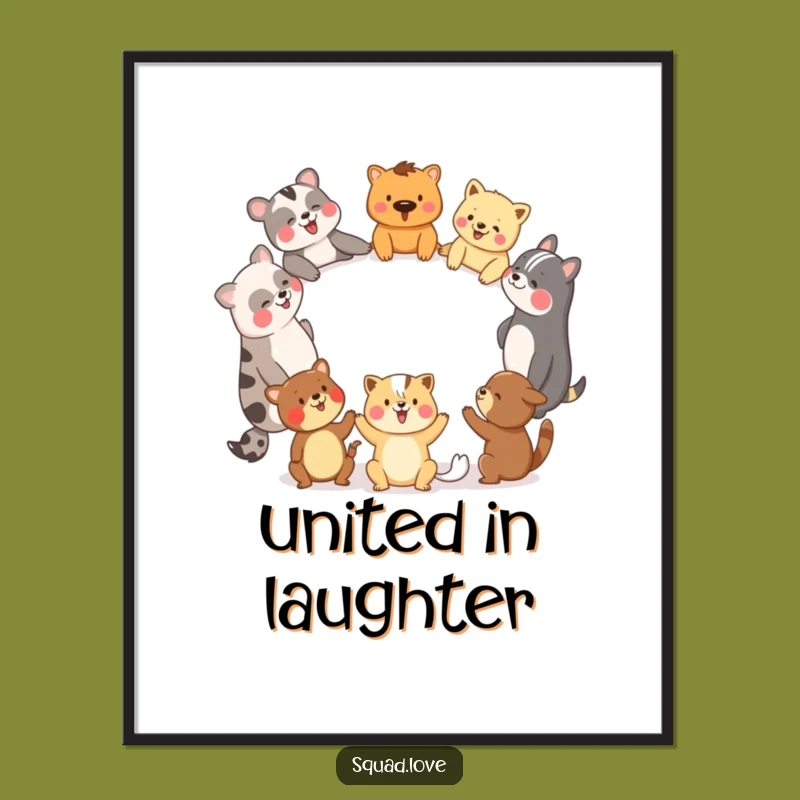 Funny Animal Friends Digital Art: Laughter Circle, Instant Joy, Gift