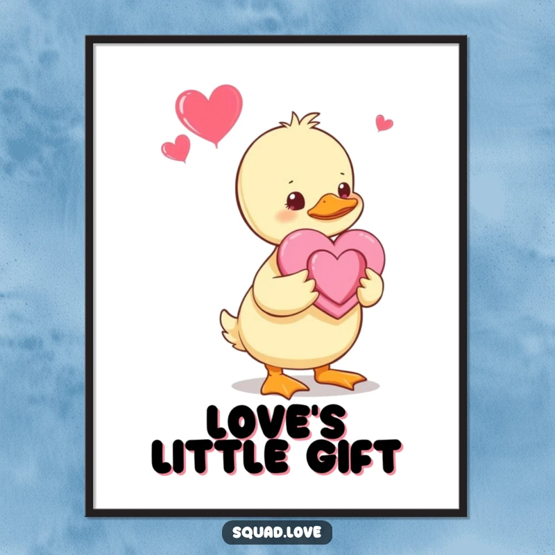 Funny Duckling Digital Art: A baby duckling presents a handmade heart to its parents, a sweet and touching illustration ready for instant download and printing.