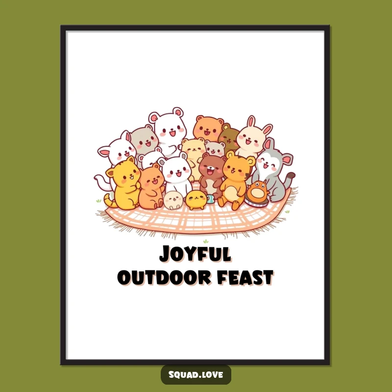 Funny Kawaii Animals Art Print - Picnic Gathering Digital Download