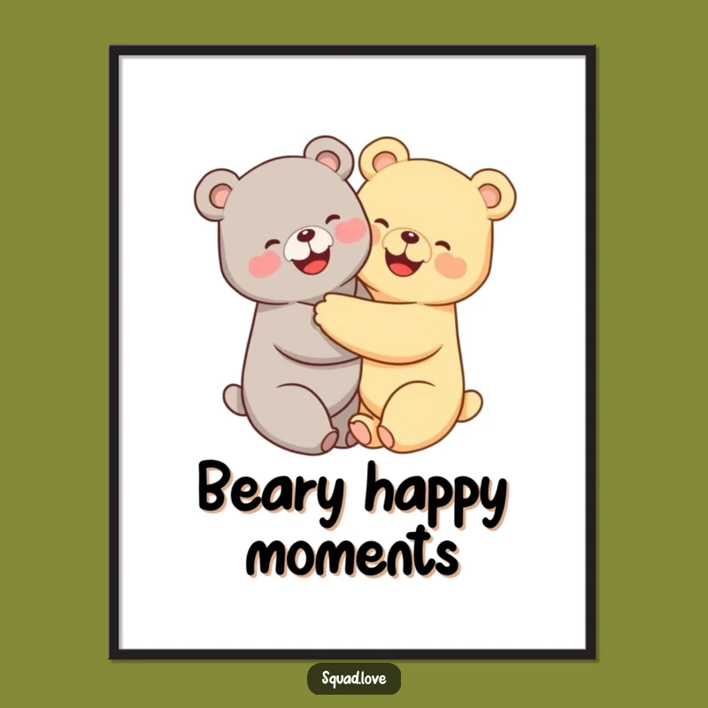 Funny Kawaii Bears Art Print - Hugging Friendship Digital Download