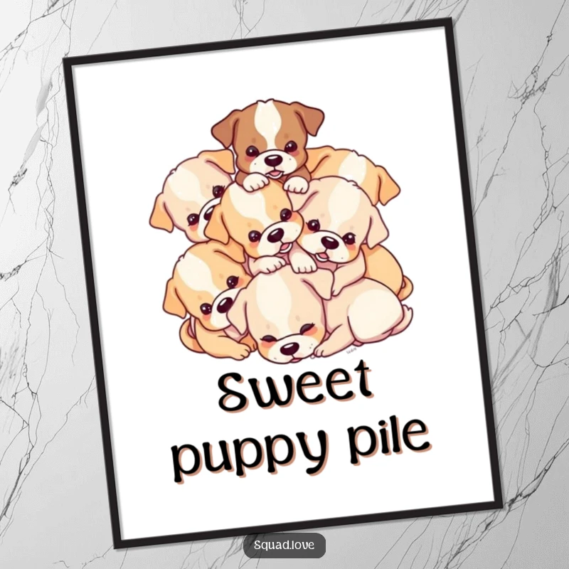 Funny Puppy Pile Digital Art Print: High-resolution art of a playful pile of puppies tumbling over each other, ideal for humorous decor.