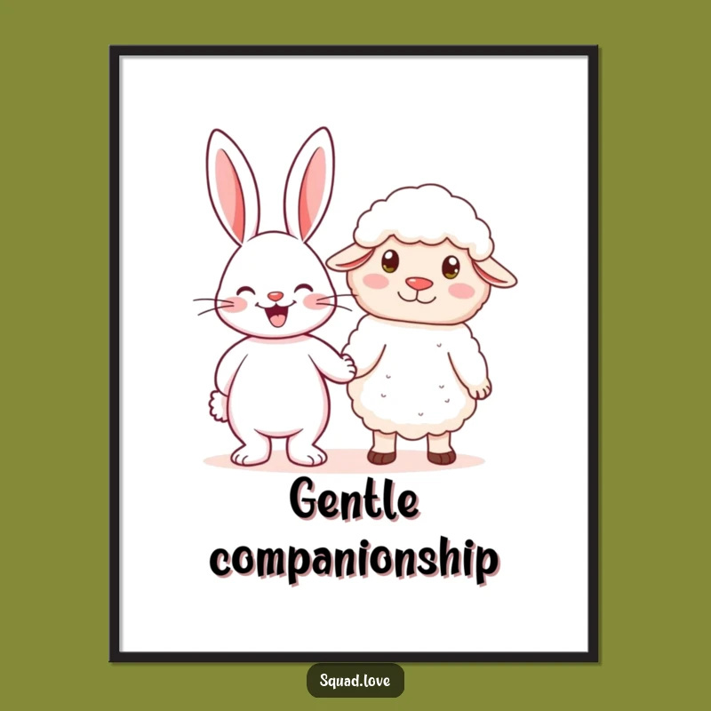 Funny Rabbit & Sheep Holding Hands Digital Art - Instant Sweet Decor