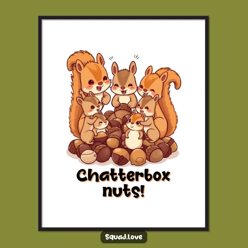 Funny Squirrel Family Acorn Chaos Digital Art: Bring Woodland Fun Home!