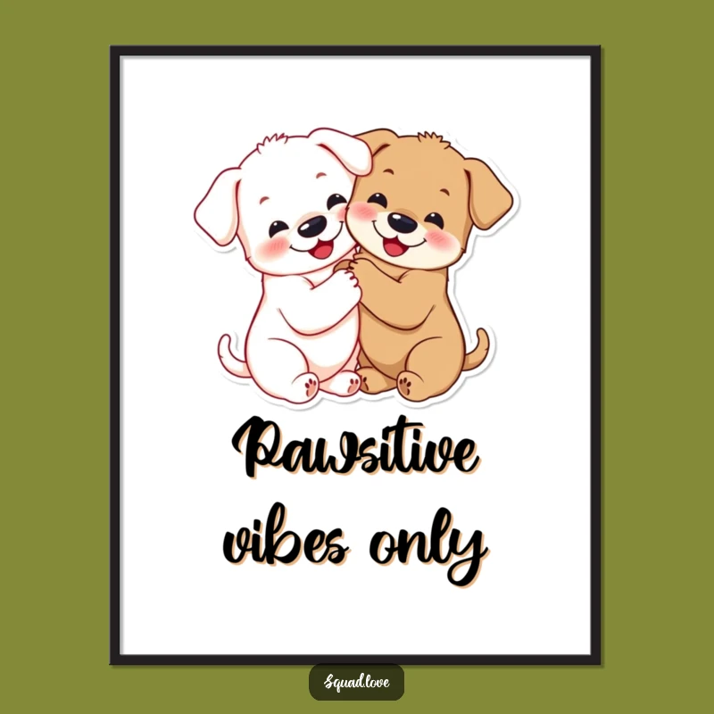 Funny Puppy Hug Digital Art: Adorable Smiling Pups Embrace, Heartwarming Wall Funny Gift
