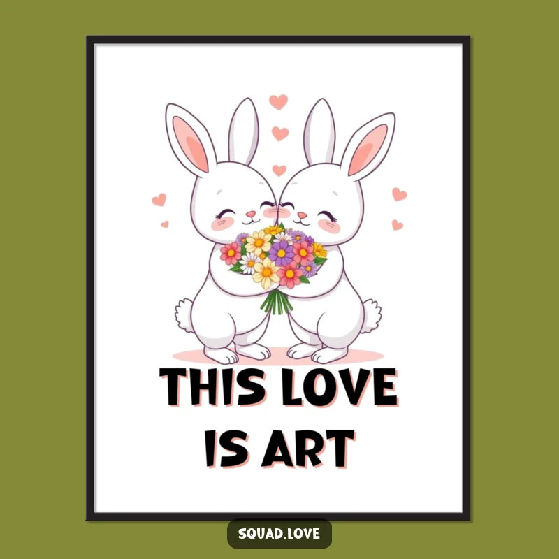 Funny Bunny Couple Digital Art - Romantic Decor, Instant Funny Gift Download
