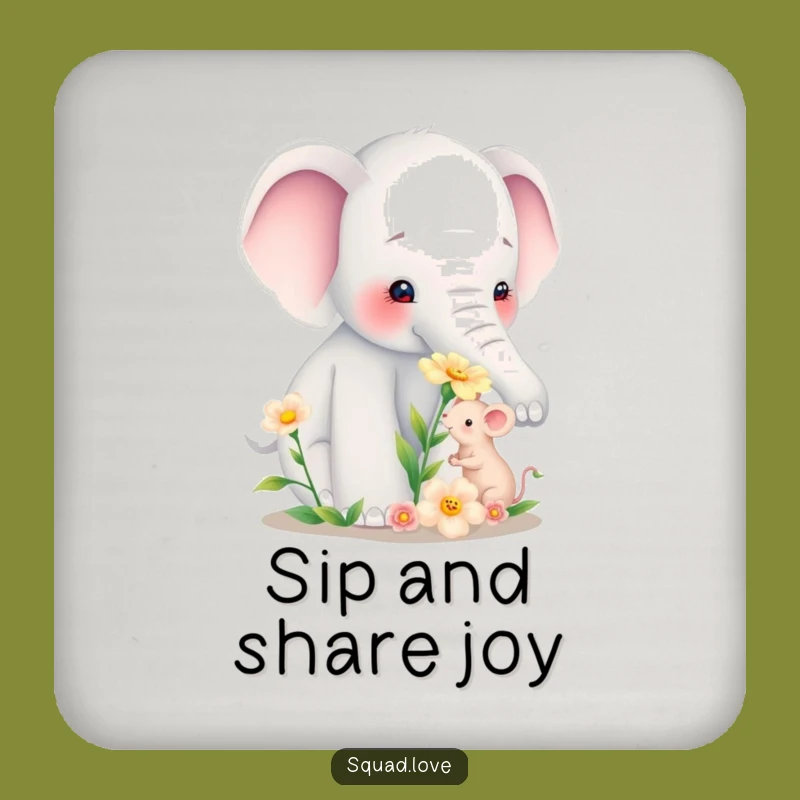Funny Elephant Mouse Flower Coaster Set - Cute Table Protection Gift