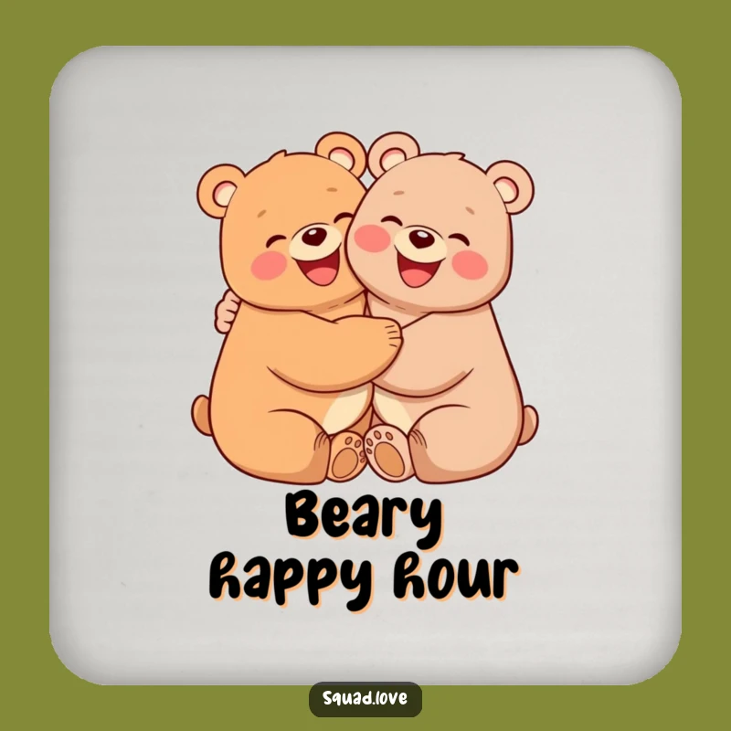 Funny Happy Bears Hugging Coasters - Protect Surfaces with Cute Charm