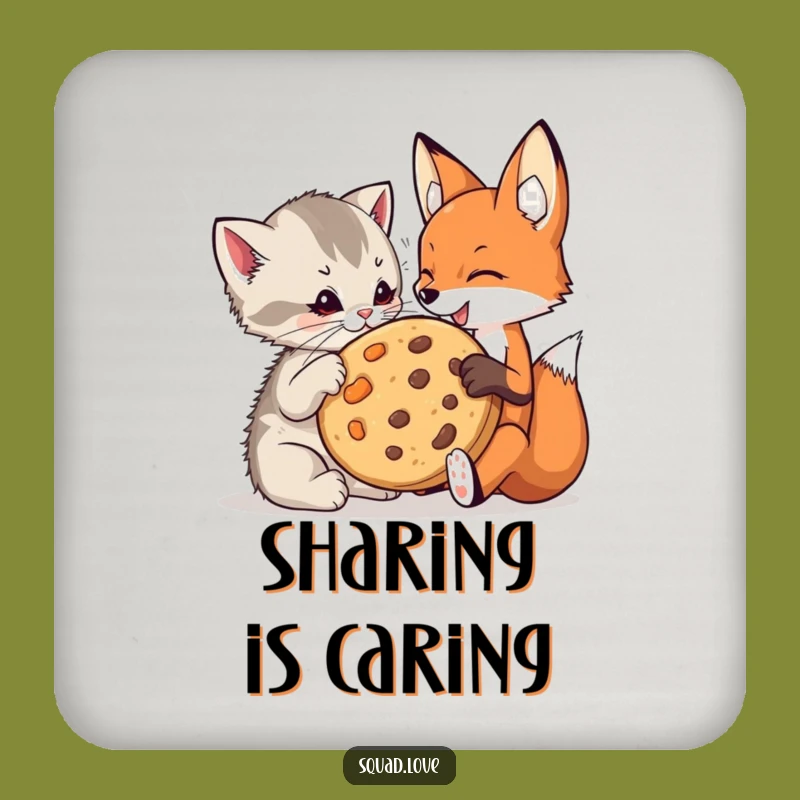 Funny Kitten & Fox Cookie Coaster Set: Playful Friends Share Treat, Protective Funny Gift
