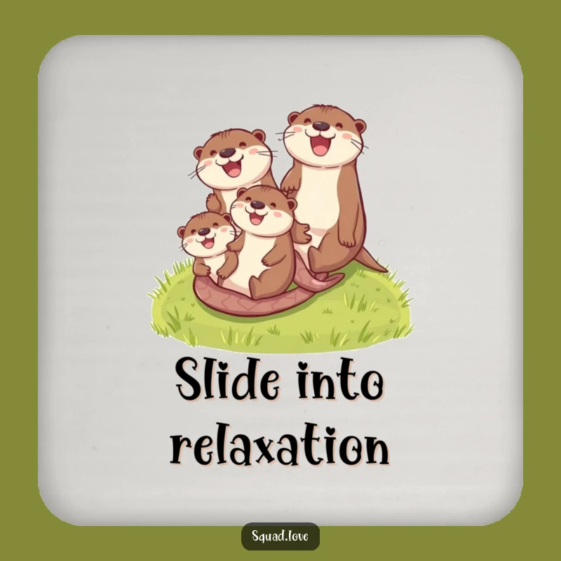 Funny Otter Family Coaster: Grassy Hill Slide, Charming & Protective Drink Accessory