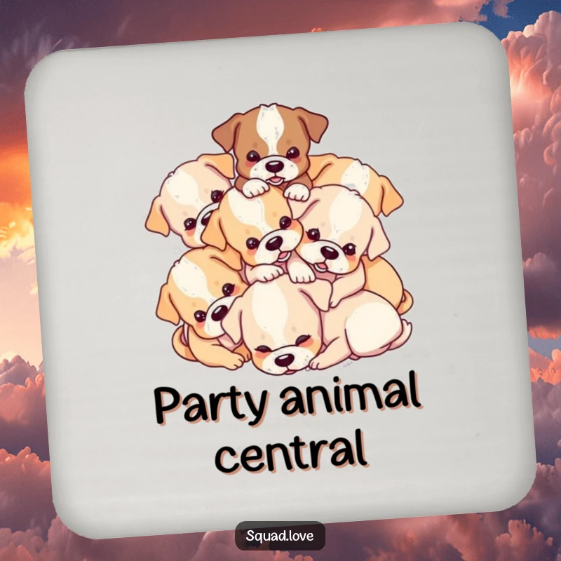 Funny Puppy Pile Coaster: A playful heap of puppies tumbling over each other, offering a protective and humorous surface.