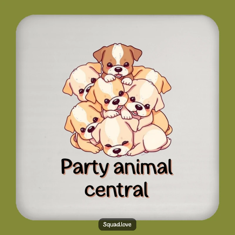 Funny Puppy Pile Coaster - Protect Surfaces with Dog Humor - Great Gift