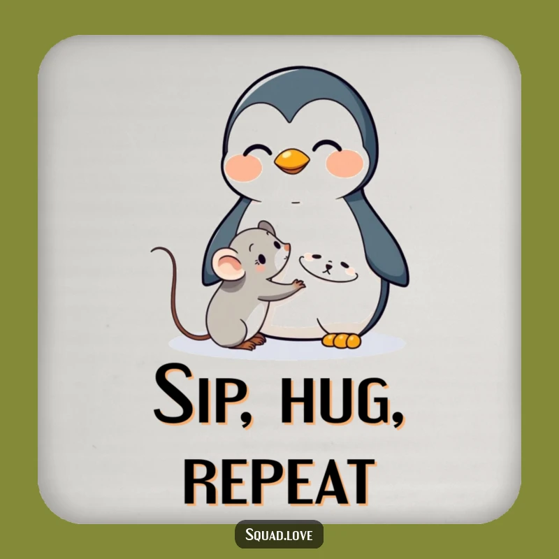 Funny Penguin Hug Coasters: Protect Surfaces with Cute Kindness!