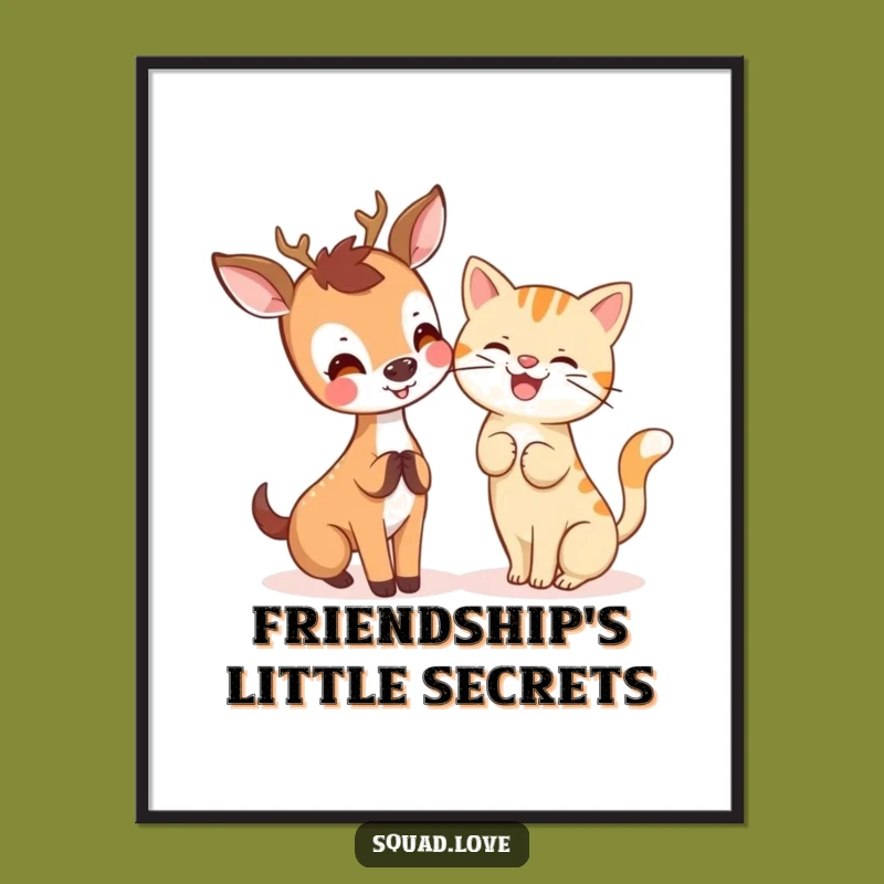 Kawaii Deer & Cat Poster - Whimsical Wall Art for Joyful Spaces