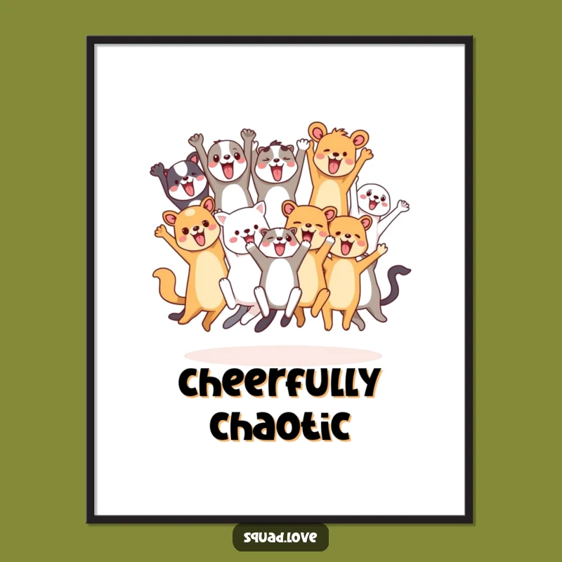 Funny Animal Friends Cheering Poster - Vibrant Art for Energetic Spaces