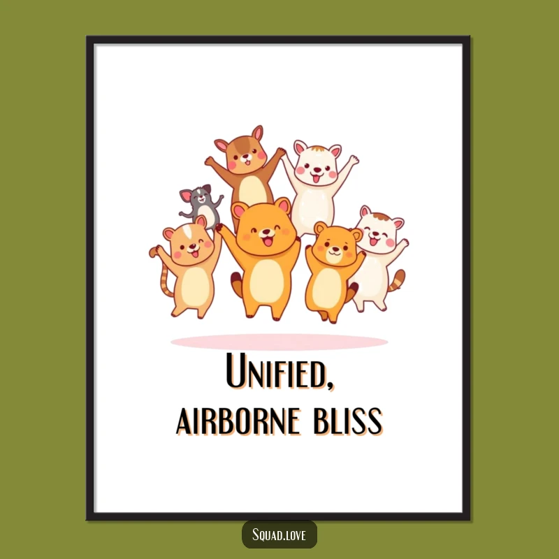 Funny Animal Friends Jumping Poster - Joyful Wall Art & Group Gift