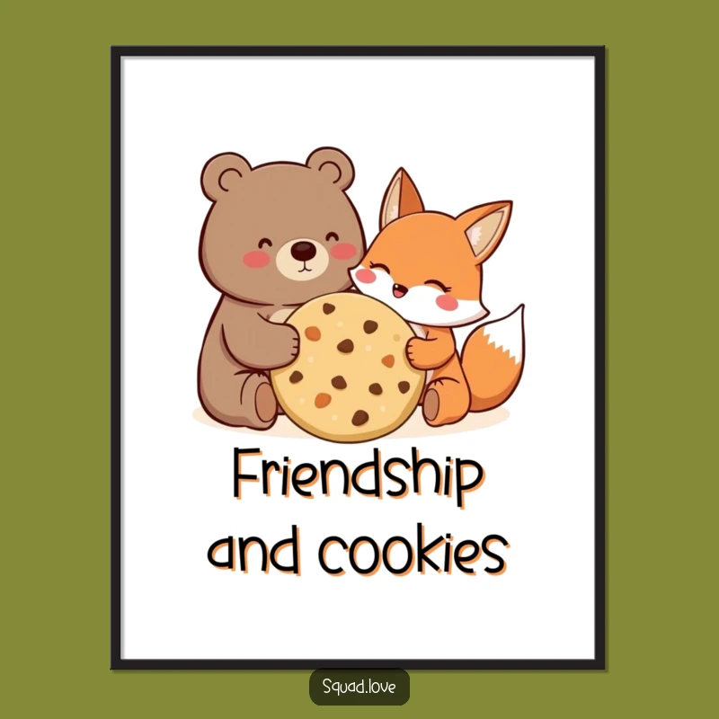 Funny Bear Fox Cookie Poster: Joyful Friends Sharing - Wall Art Gift