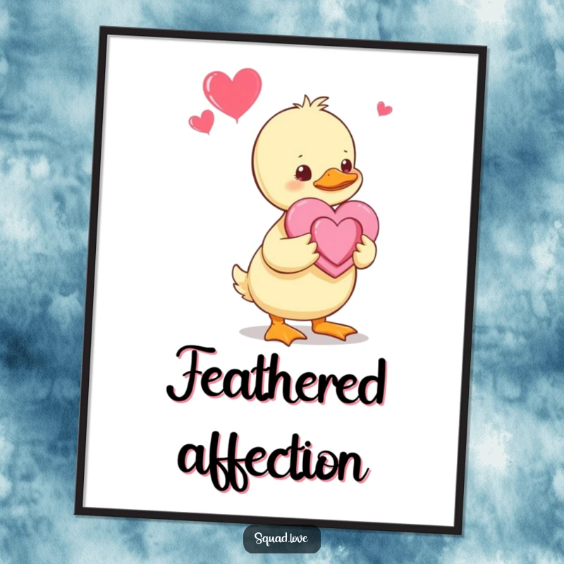 Funny Duckling Poster: A baby duckling lovingly presents a handmade heart to its parents, creating a heartwarming and adorable wall art piece.