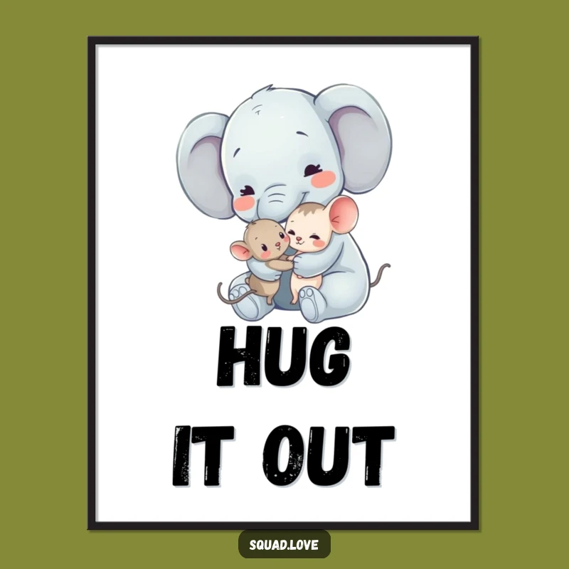 Funny Gentle Giants Poster: Elephant & Mouse Art, Heartwarming Decor