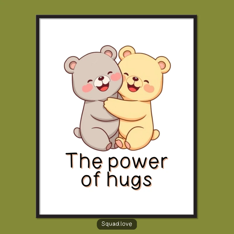 Funny Kawaii Bears Poster - Hugging Art for Cheerful Decor