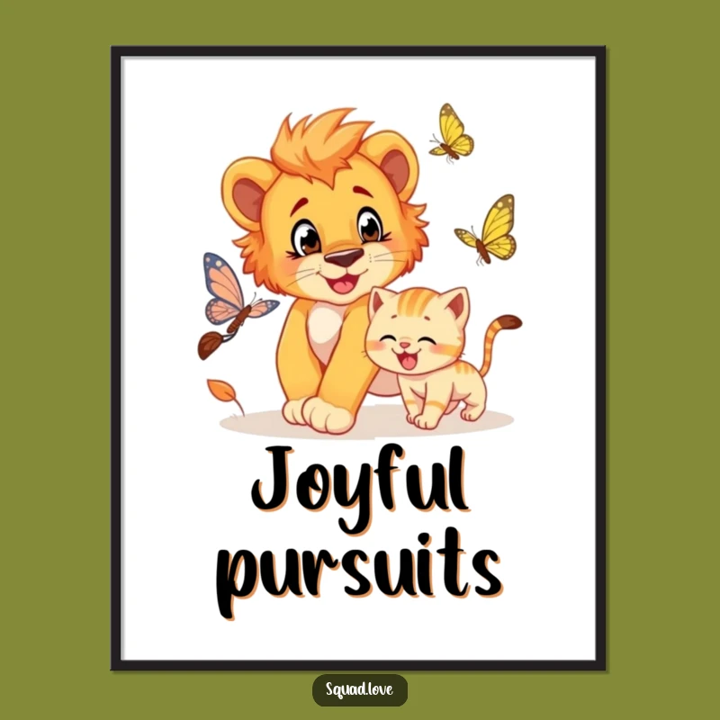 Funny Lion Cub & Kitten Poster - Bring Playful Joy to Your Walls