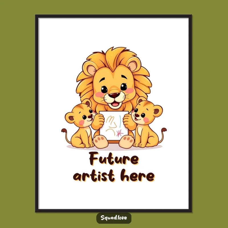 Funny Lion Dad Poster: Adorable Cub Art for Paternal Pride Wall Decor