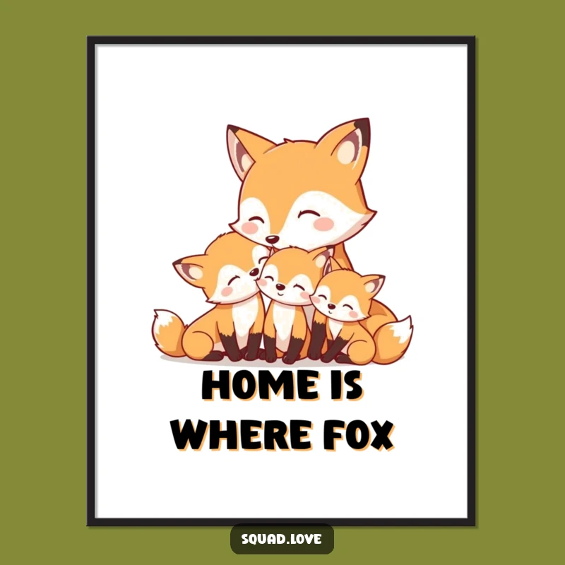 Funny Mother Fox & Kits Poster: Tender Art, Instant Warmth, Gift