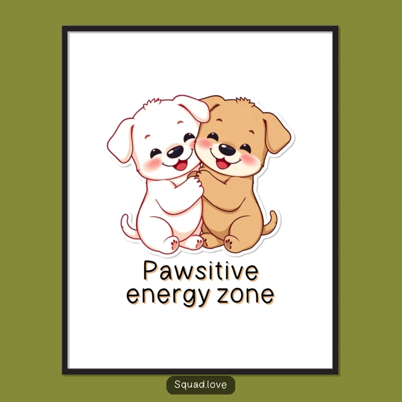 Funny Puppy Hug Poster: Adorable Smiling Pups Embrace, Heartwarming Funny Gift