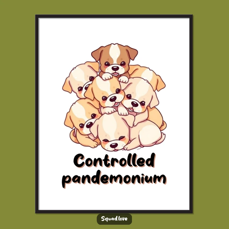 Funny Puppy Pile Poster - Tumbling Dogs Art - Hilarious Gift for Dog Lovers