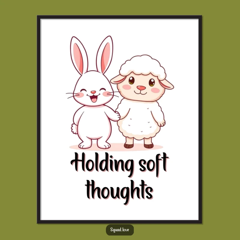 Funny Rabbit & Sheep Holding Hands Poster - Whimsical Art for Gentle Spaces